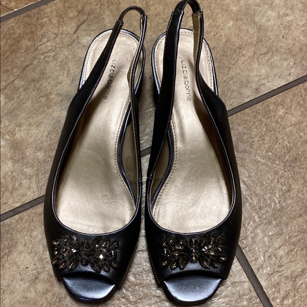 Black Slingback Size 8M Low Heels Office Collegiate Wedding Guest Summer